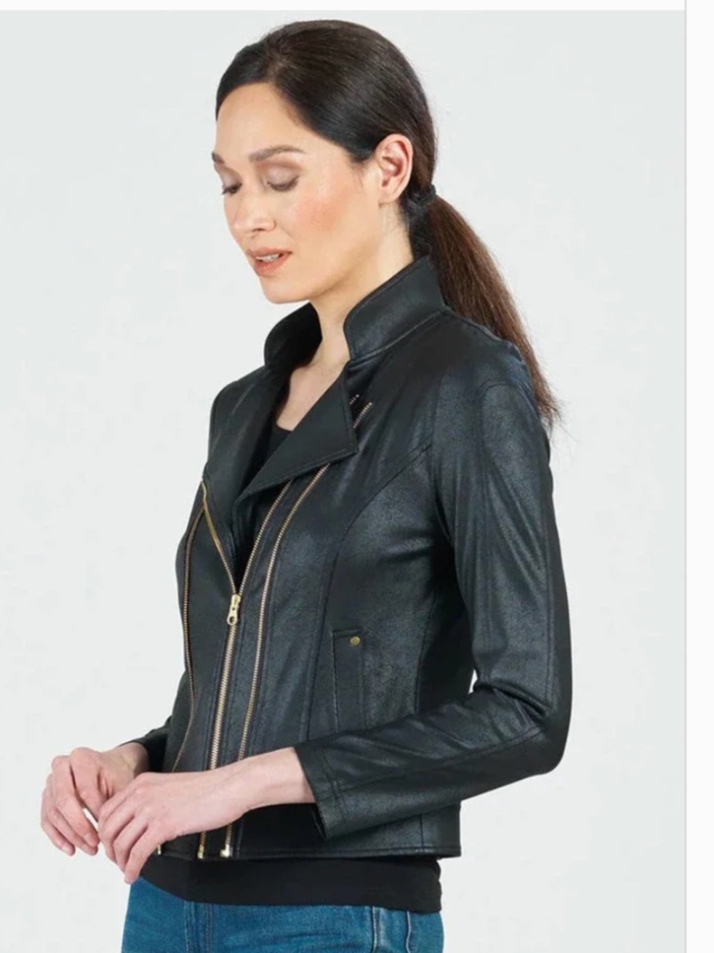 Clara Sunwoo Liquid Faux Leather Jacket with Double Zip Medium - Picture 3 of 16